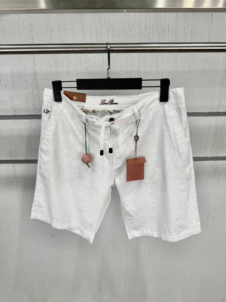 Loro Piana Erkek Regular Fit Beyaz Keten Şort