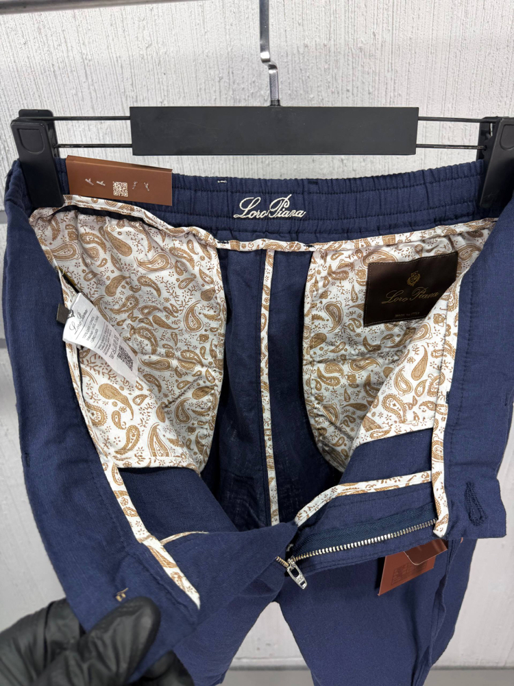 Loro Piana Erkek Regular Fit Lacivert Keten Şort
