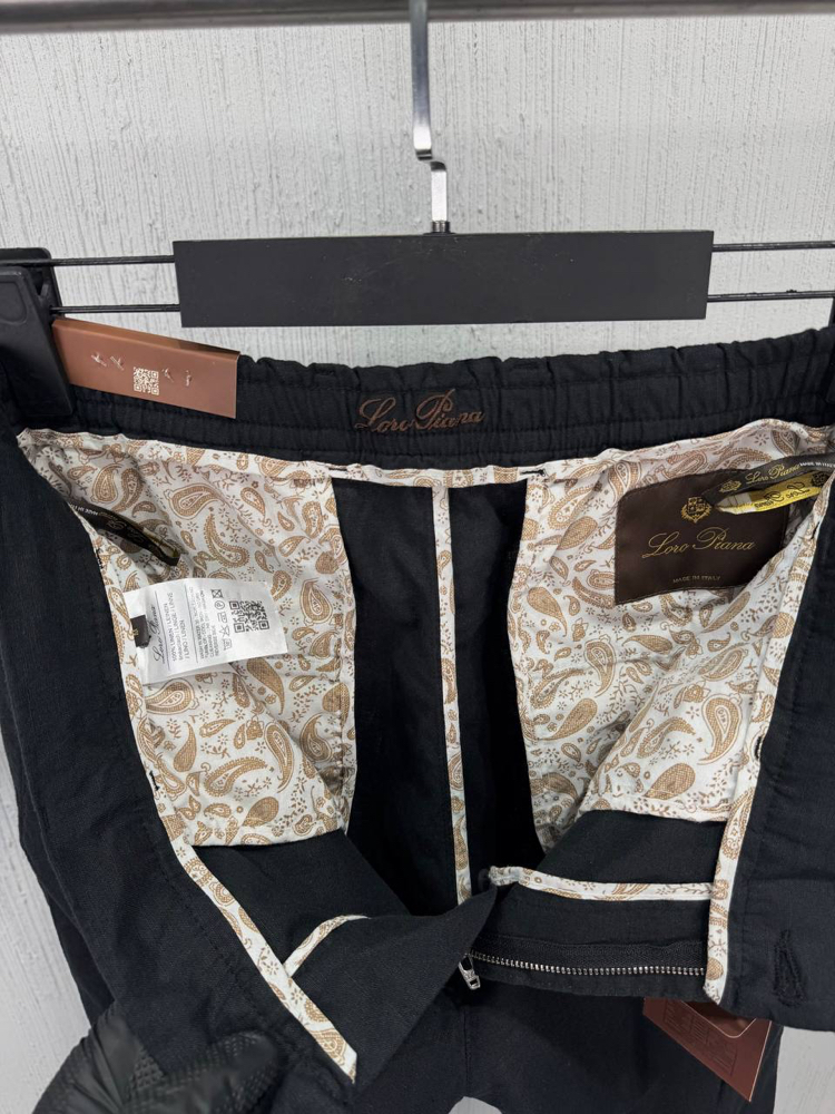 Loro Piana Erkek Regular Fit Siyah Ham Keten Pantolon