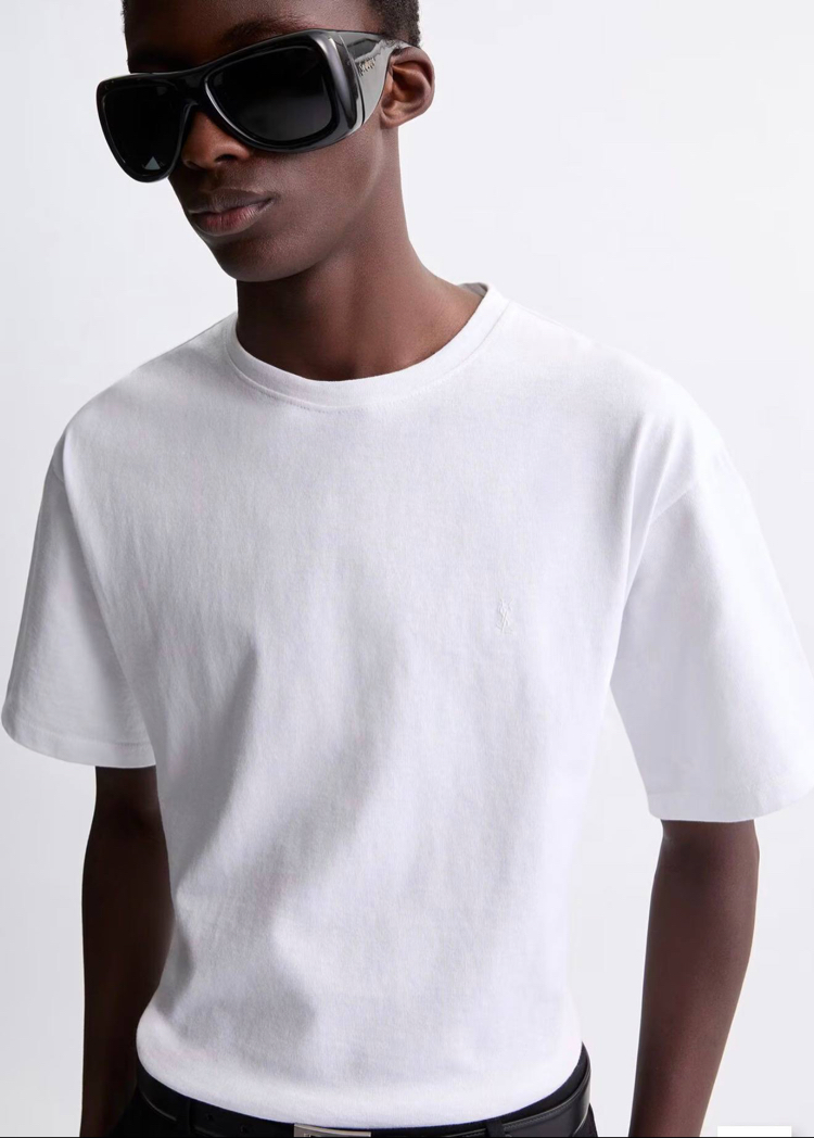 YSL Erkek Regular Fit Beyaz Tişört
