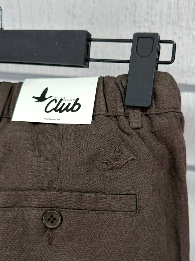 Beymen Erkek Regular Fit Kahverengi Ham Keten Pantolon