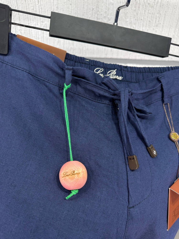 Loro Piana Erkek Regular Fit Lacivert Keten Şort