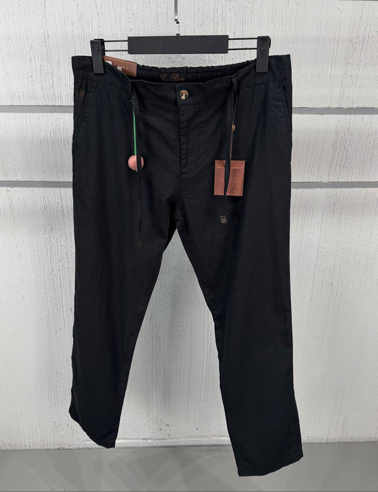 Loro Piana Erkek Regular Fit Siyah Ham Keten Pantolon