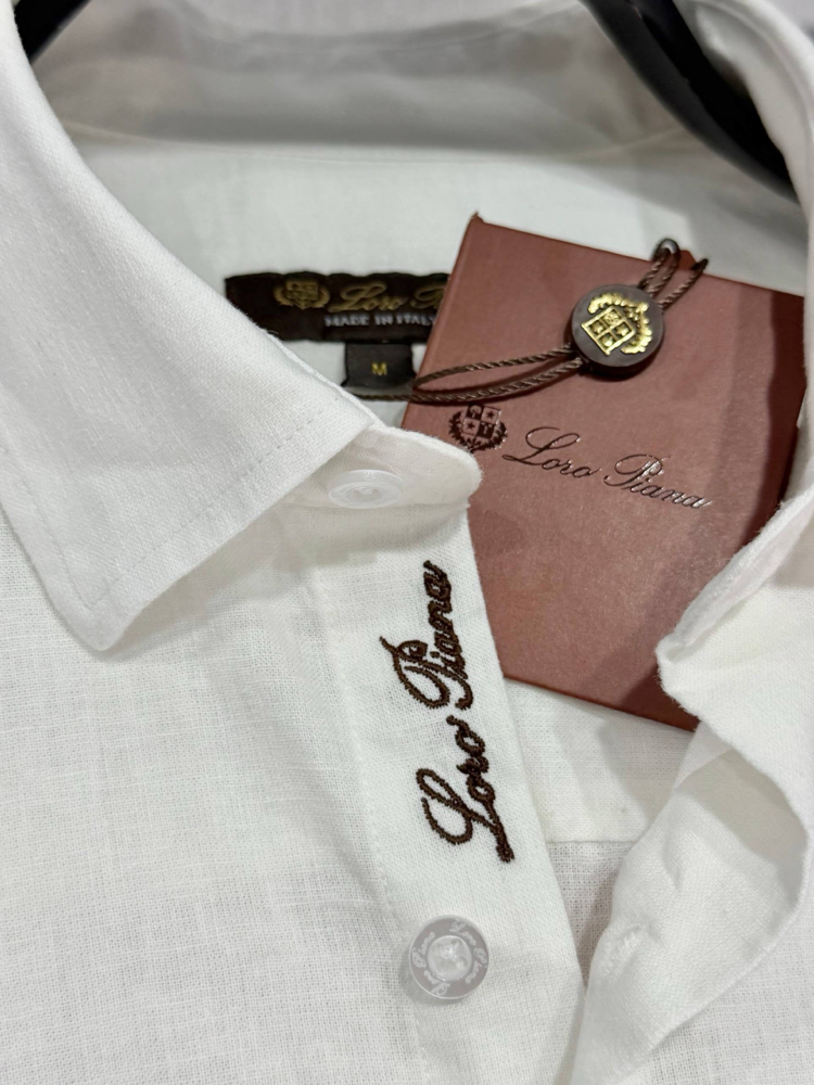 Loro Piana Erkek Regular Fit Beyaz Keten Gömlek