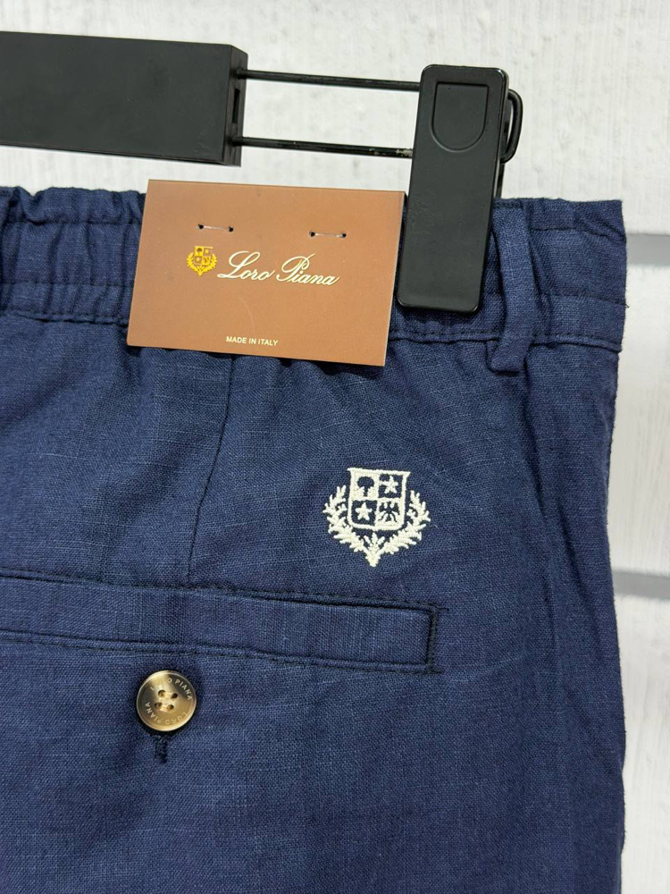Loro Piana Erkek Regular Fit Lacivert Ham Keten Pantolon