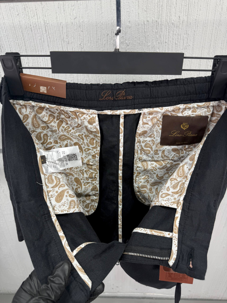 Loro Piana Erkek Regular Fit Siyah Keten Şort