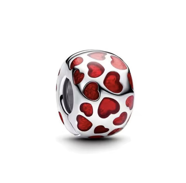 925 Ayar Gümüş Kalpler Yuvarlak Klips Charm