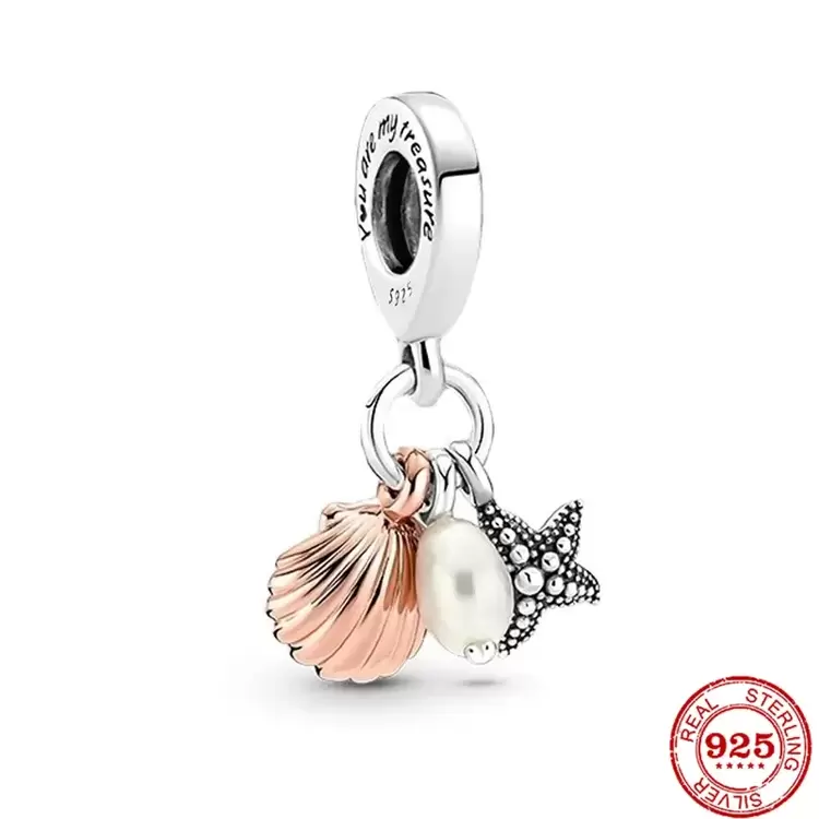 925 Ayar Gümüş Denizyıldızı ve Deniz Kabuğu Üçlü Sallantılı Charm