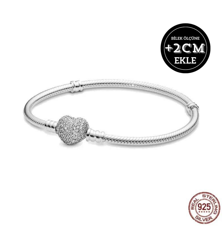 925 Ayar Gümüş Taşlı Kalp Klipsli Bileklik