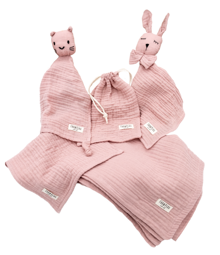 From Pera Pudra Pembe Renk %100 Pamuk 5’li Müslin Bebek Hediye Seti – Oeko-Tex® Sertifikalı