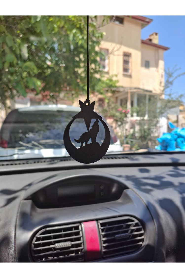 Ay ve Yıldız İçinde Uluyan Kurt Figürü Araç Ayna Süsü - 68681000016