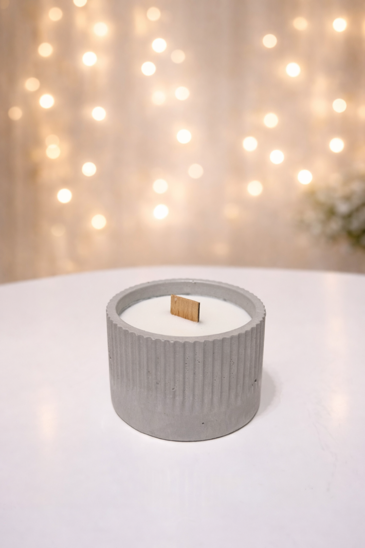 Taş Tozu Kap Mumluk – Vanilya Kokulu Soya Wax Mum | El Yapımı