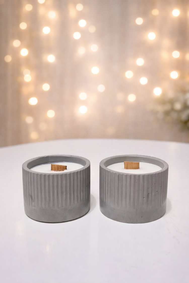 Taş Tozu Kap Mumluk – Vanilya Kokulu Soya Wax Mum | El Yapımı
