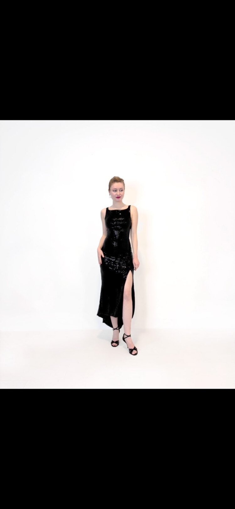*Black Sequin Open Back Midi Dress*