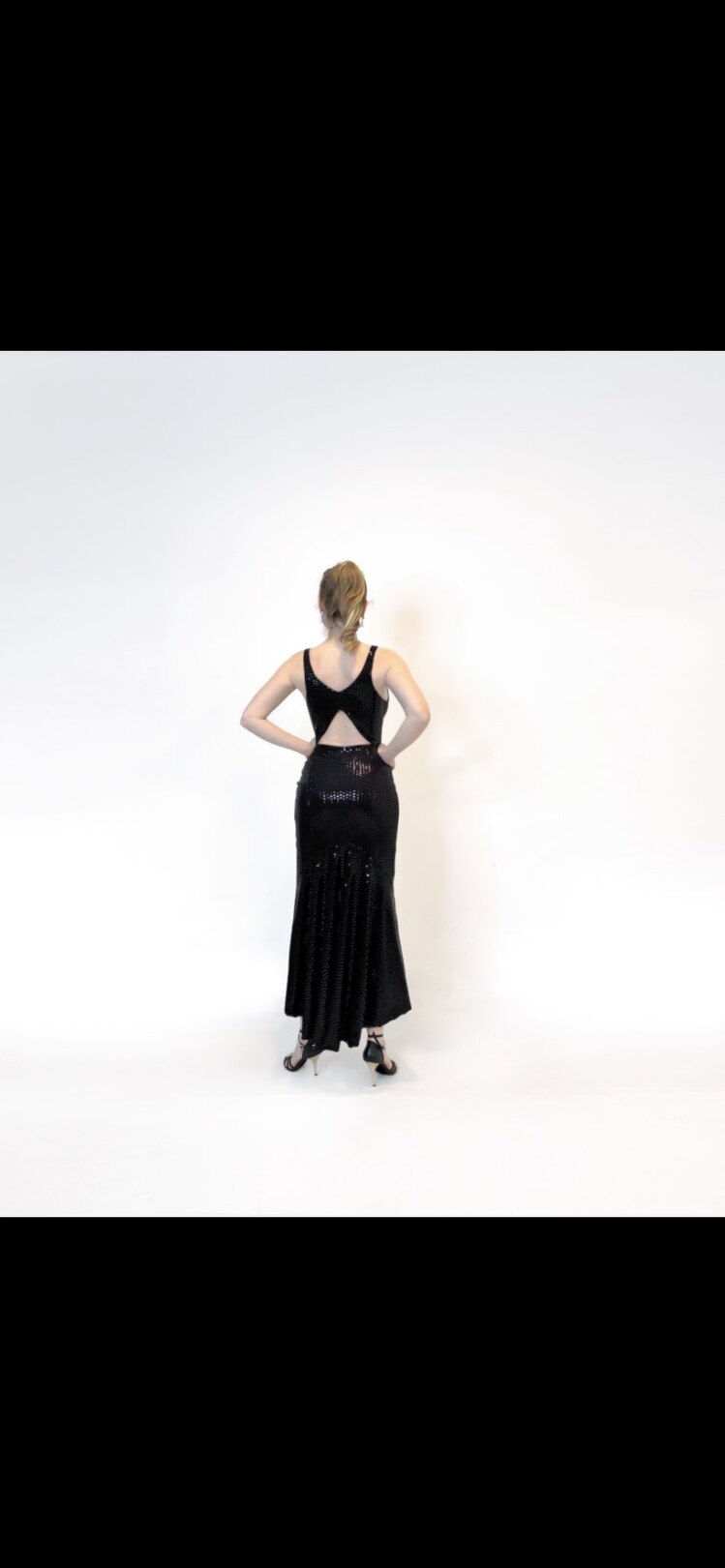 *Black Sequin Open Back Midi Dress*