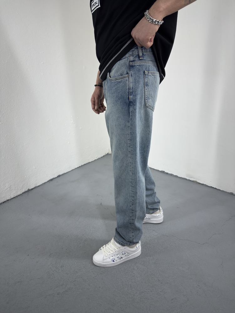 Yıkamalı Mavi Baggy Jean 