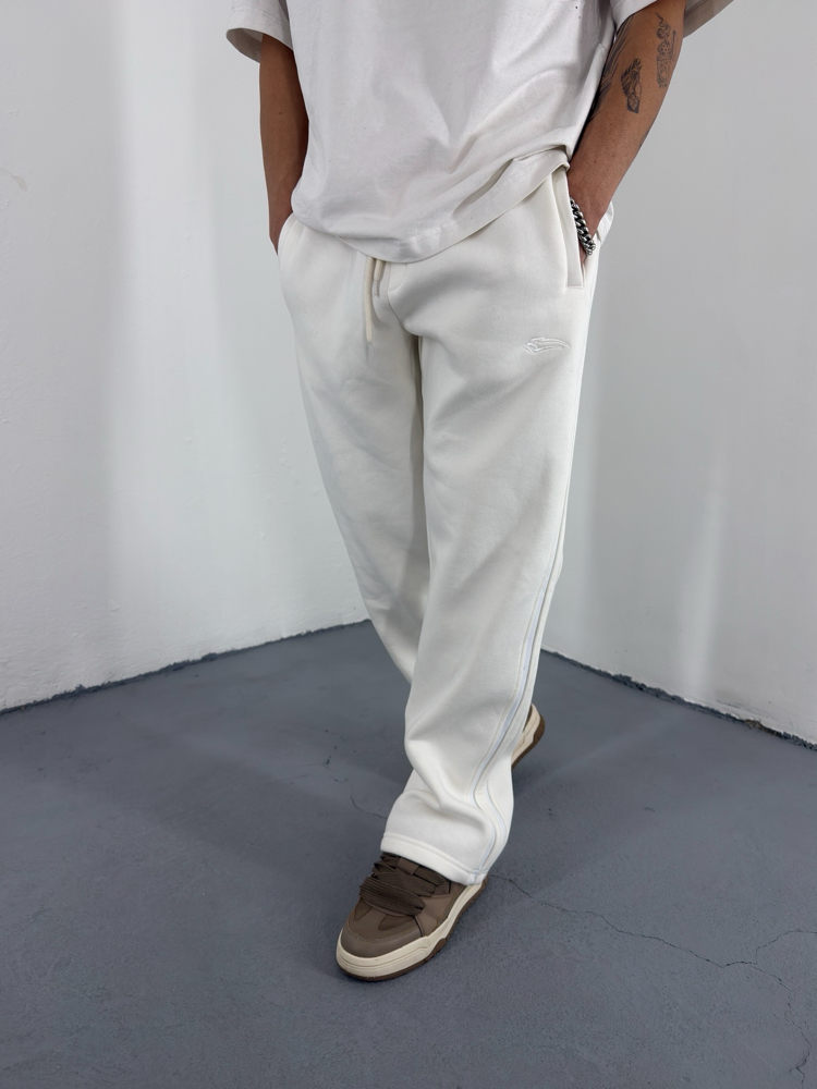 Yanı Şeritli Baggy Eşofman Beyaz (ŞARDONLU)
