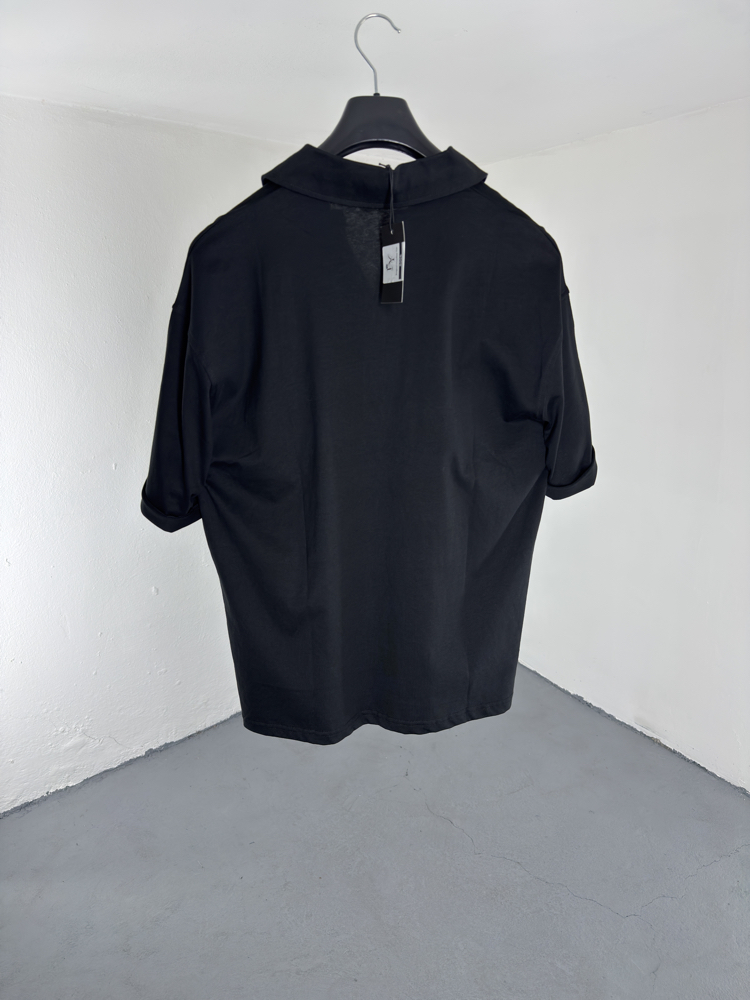 OverSize Polo Yaka T-Shirt siyah