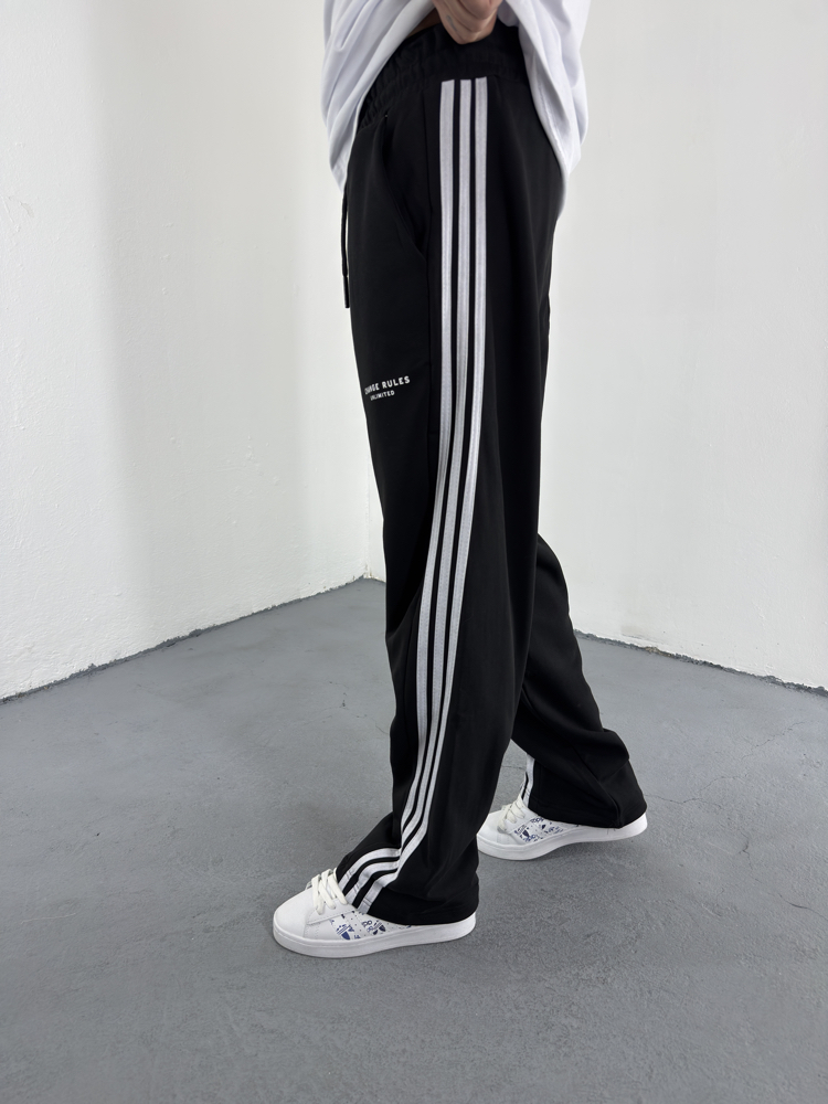 Asimetrik Şeritli Baggy Eşofman Alt siyah