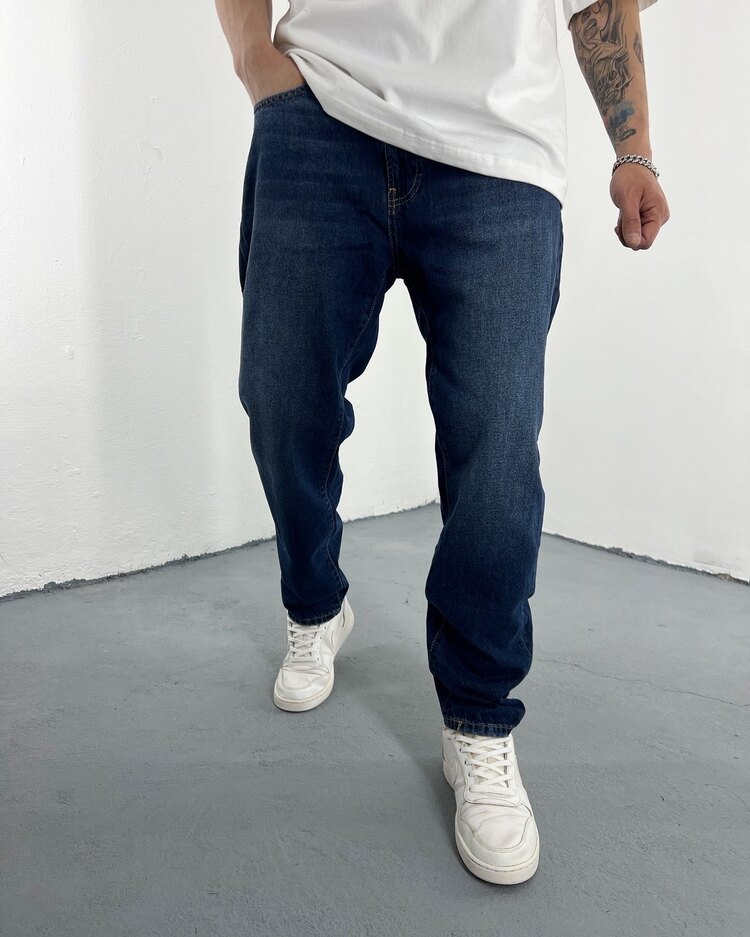 Boyfriend Jean taşlamalı lacivert