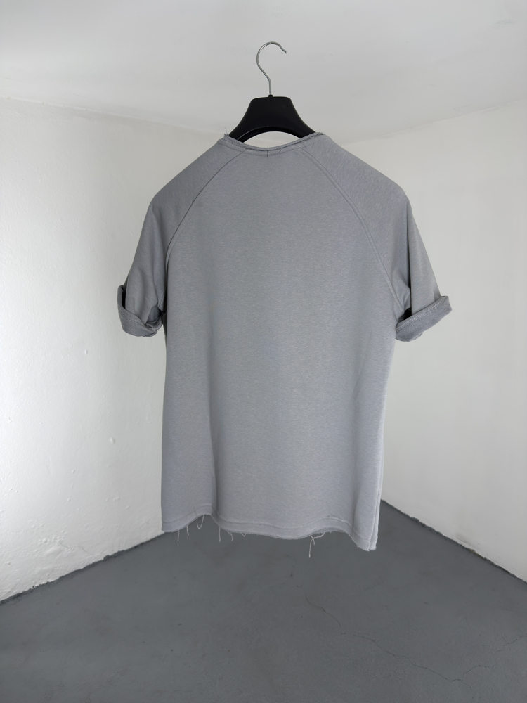 Lazer Kesim OverSize T-Shirt gri