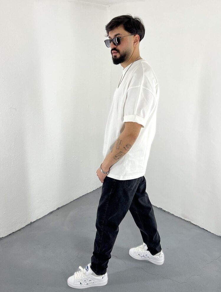 Basic OverSize T-Shirt (Kalın Kumaş) beyaz