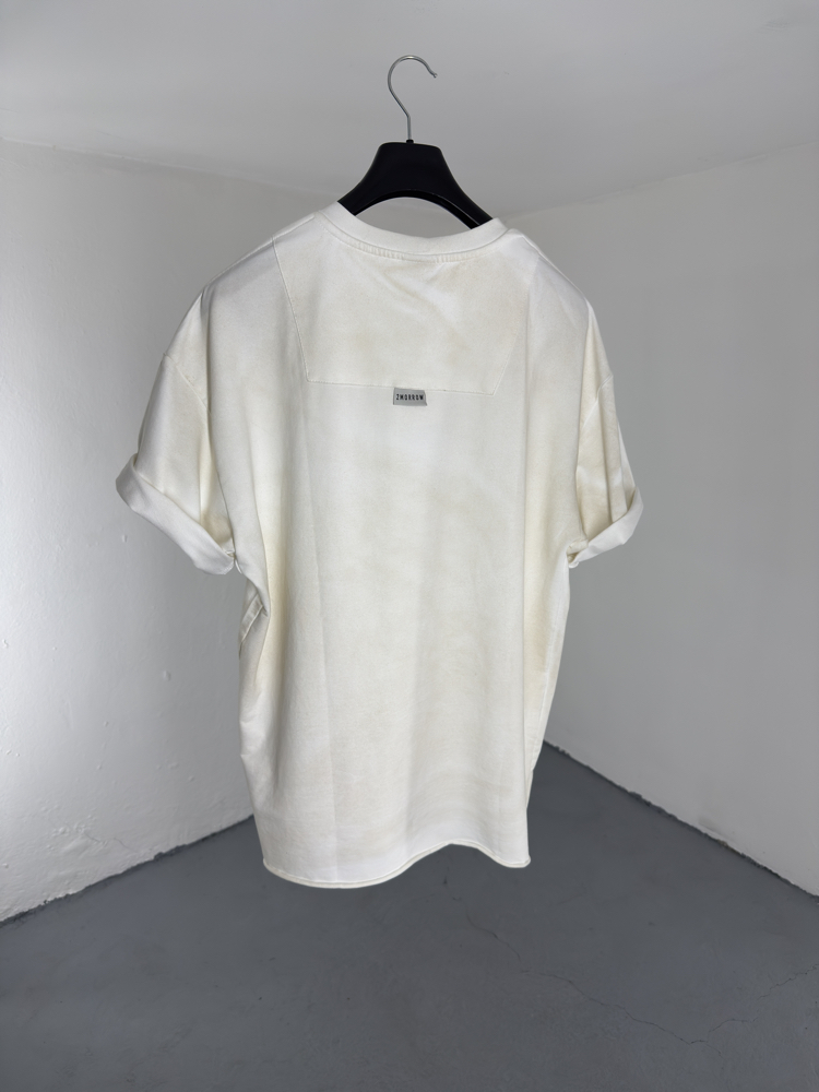 Yıkamalı Yarım Fermuarlı T-Shirt beyaz