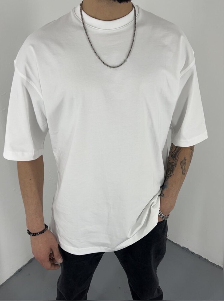 Basic OverSize T-Shirt (Kalın Kumaş) beyaz