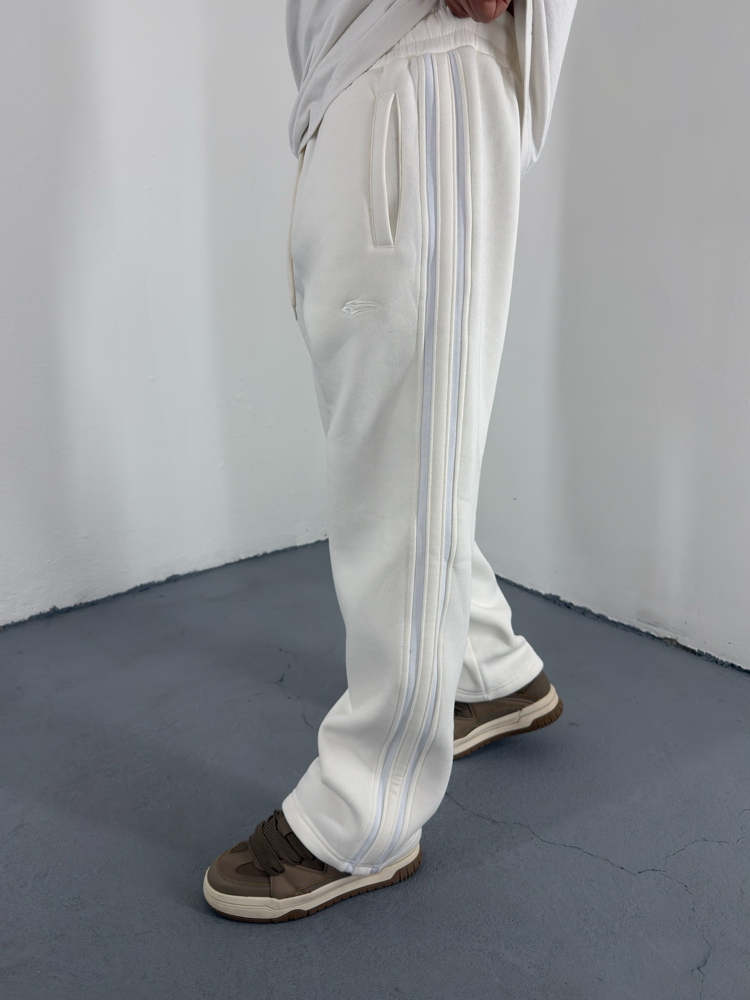 Yanı Şeritli Baggy Eşofman Beyaz (ŞARDONLU)
