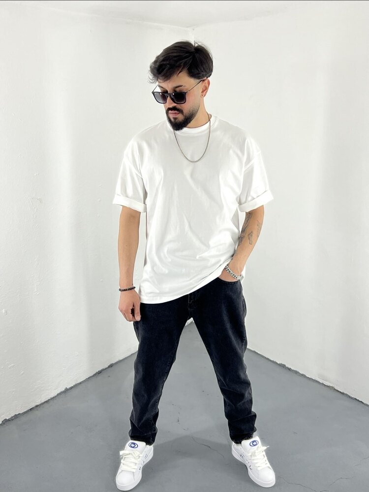Basic OverSize T-Shirt (Kalın Kumaş) beyaz