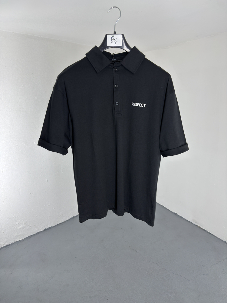OverSize Polo Yaka T-Shirt siyah