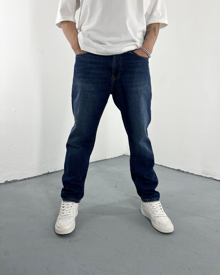 Boyfriend Jean taşlamalı lacivert