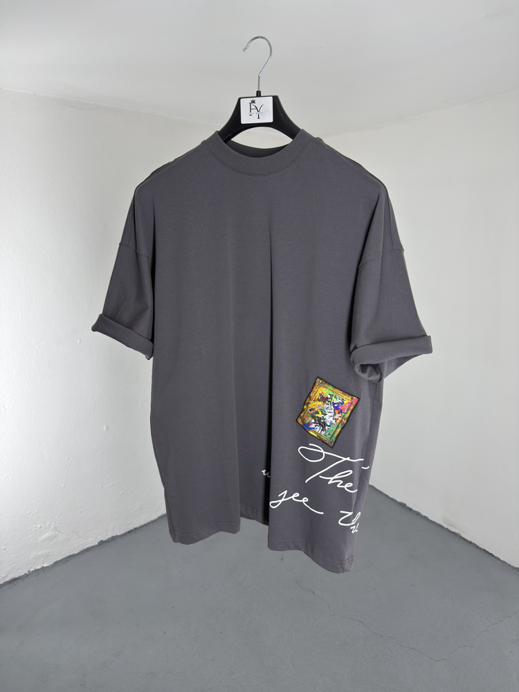 Patch Yamalı OverSize Tee Gri