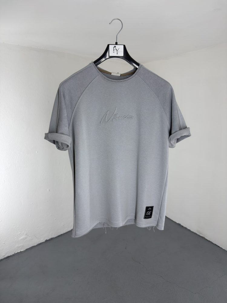 Lazer Kesim OverSize T-Shirt gri