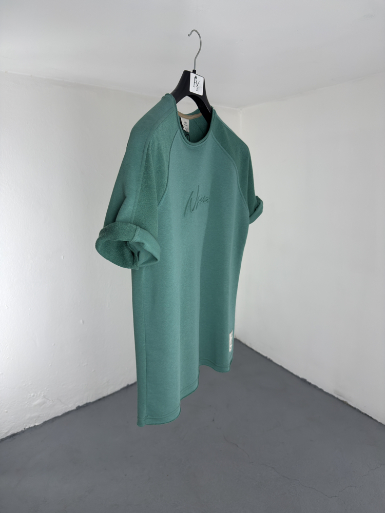 Lazer Kesim OverSize T-Shirt yeşil