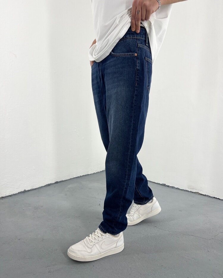 Boyfriend Jean taşlamalı lacivert
