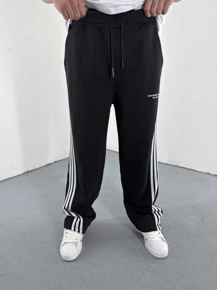 Asimetrik Şeritli Baggy Eşofman Alt siyah