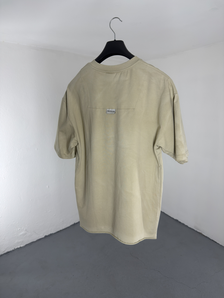 Yıkamalı Yarım Fermuarlı T-Shirt krem