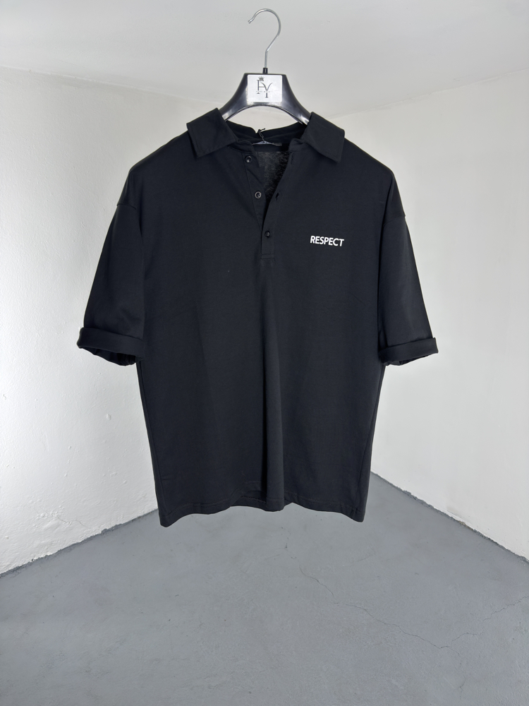 OverSize Polo Yaka T-Shirt siyah