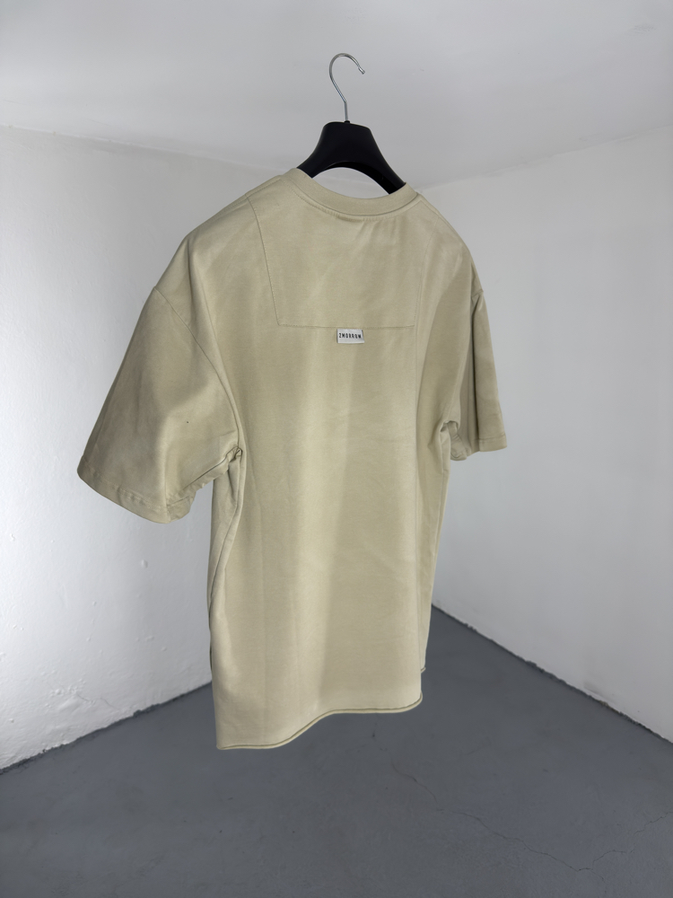 Yıkamalı Yarım Fermuarlı T-Shirt krem