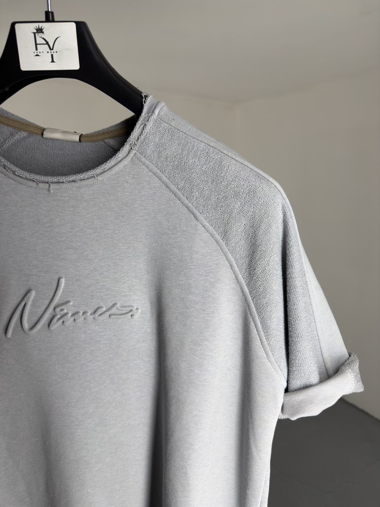 Lazer Kesim OverSize T-Shirt gri