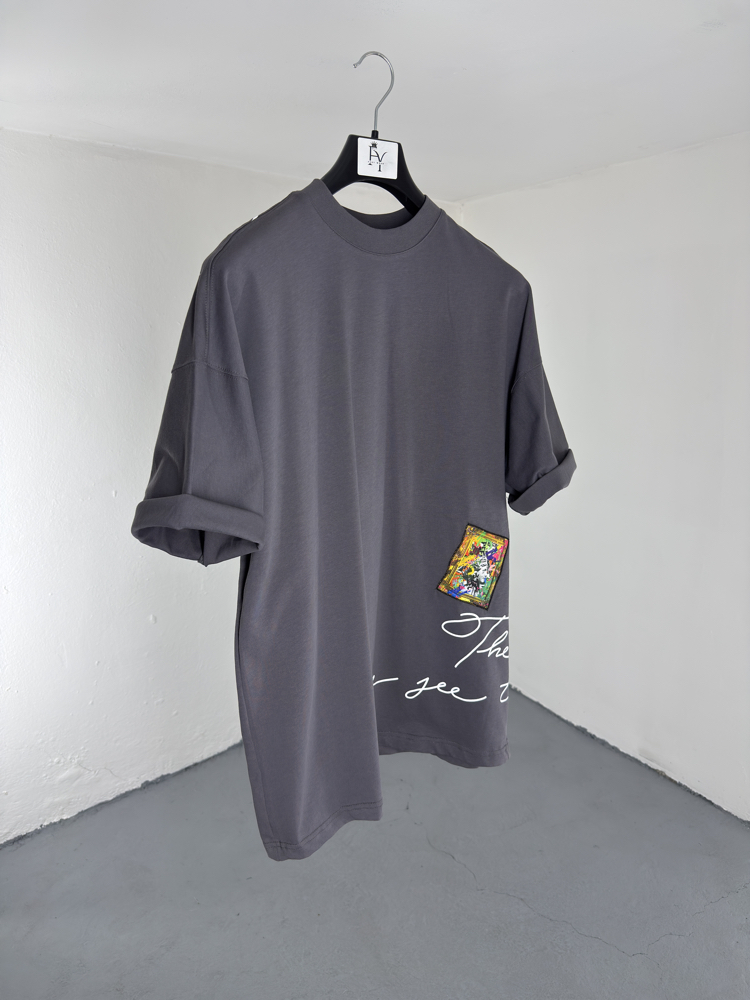 Patch Yamalı OverSize Tee Gri