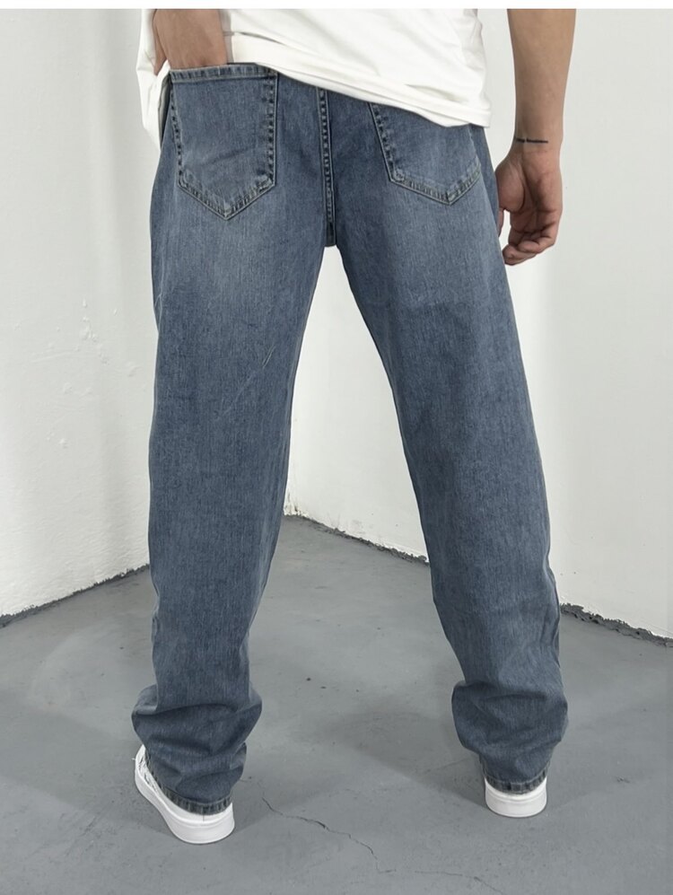 Dizi Yırtık Baggy Jean Mavi