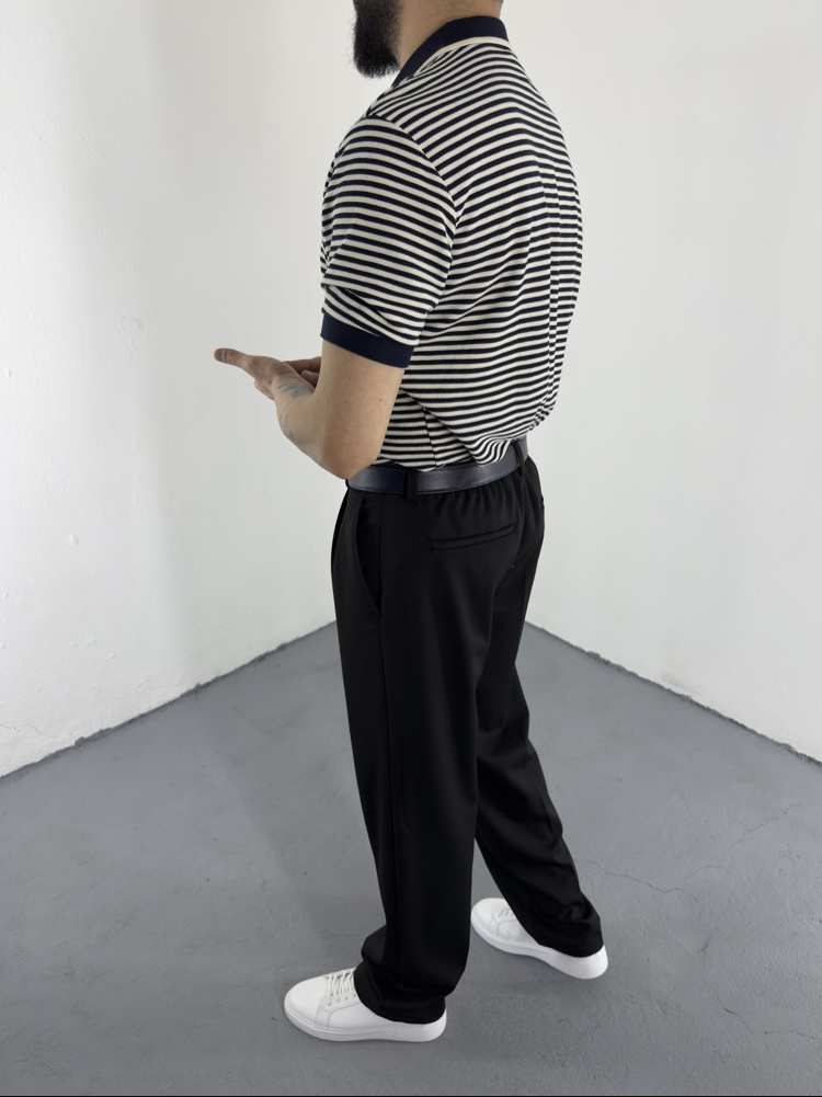 Çizgili Polo Yaka T-Shirt lacivert