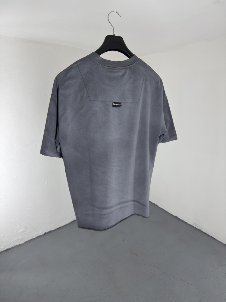 Yıkamalı Yarım Fermuarlı T-Shirt gri