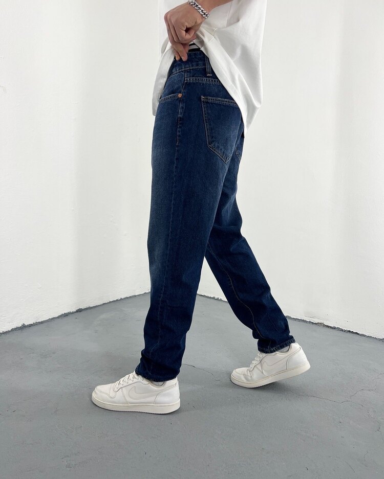 Boyfriend Jean taşlamalı lacivert