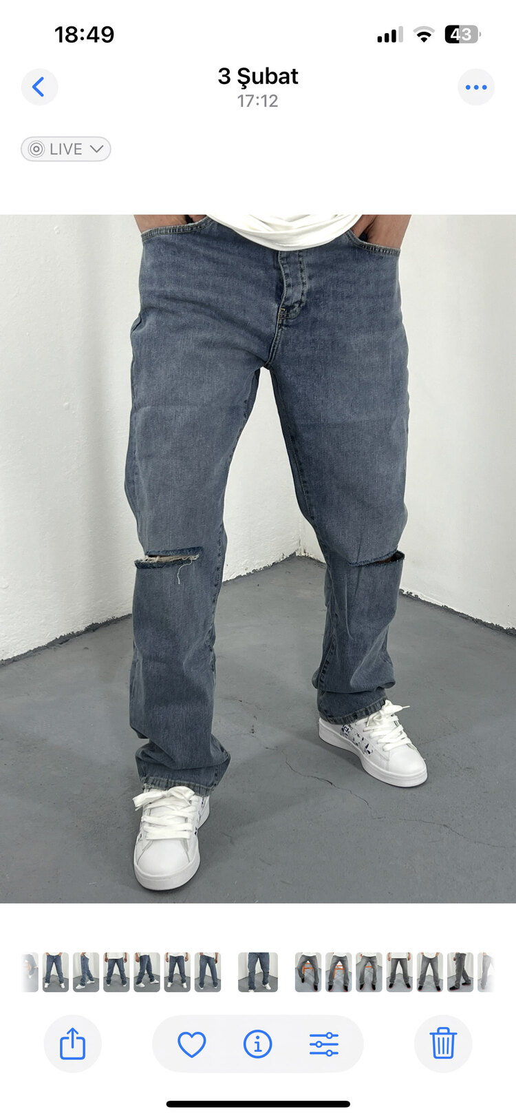 Dizi Yırtık Baggy Jean Mavi