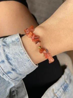 Akik Doğal Taş Bileklik  24K Altın Kaplama