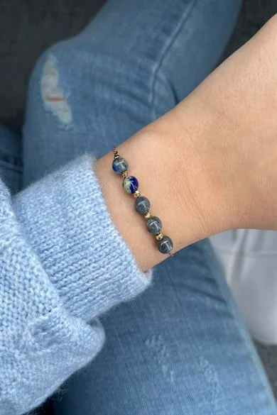 Lapis Lazuli Doğal Taş Çelik Bileklik