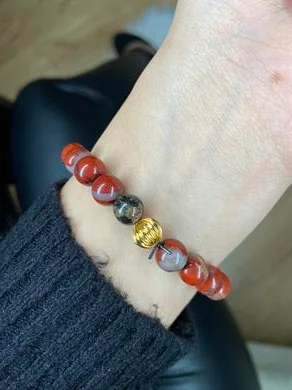 Kırmızı Jasper Doğal Taş Bileklik 24K Altın Kaplama